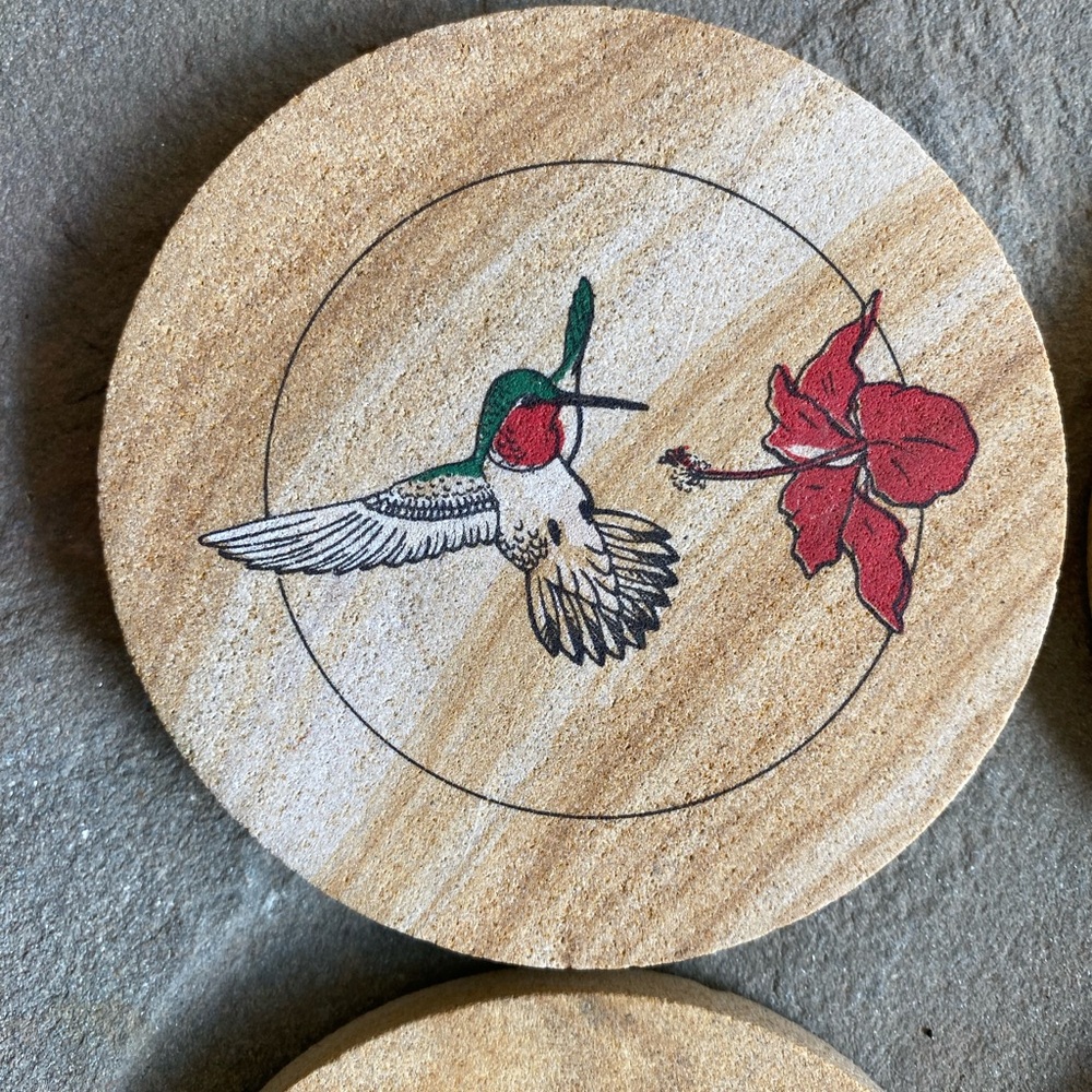4 Vintage Stone Hummingbird Coasters